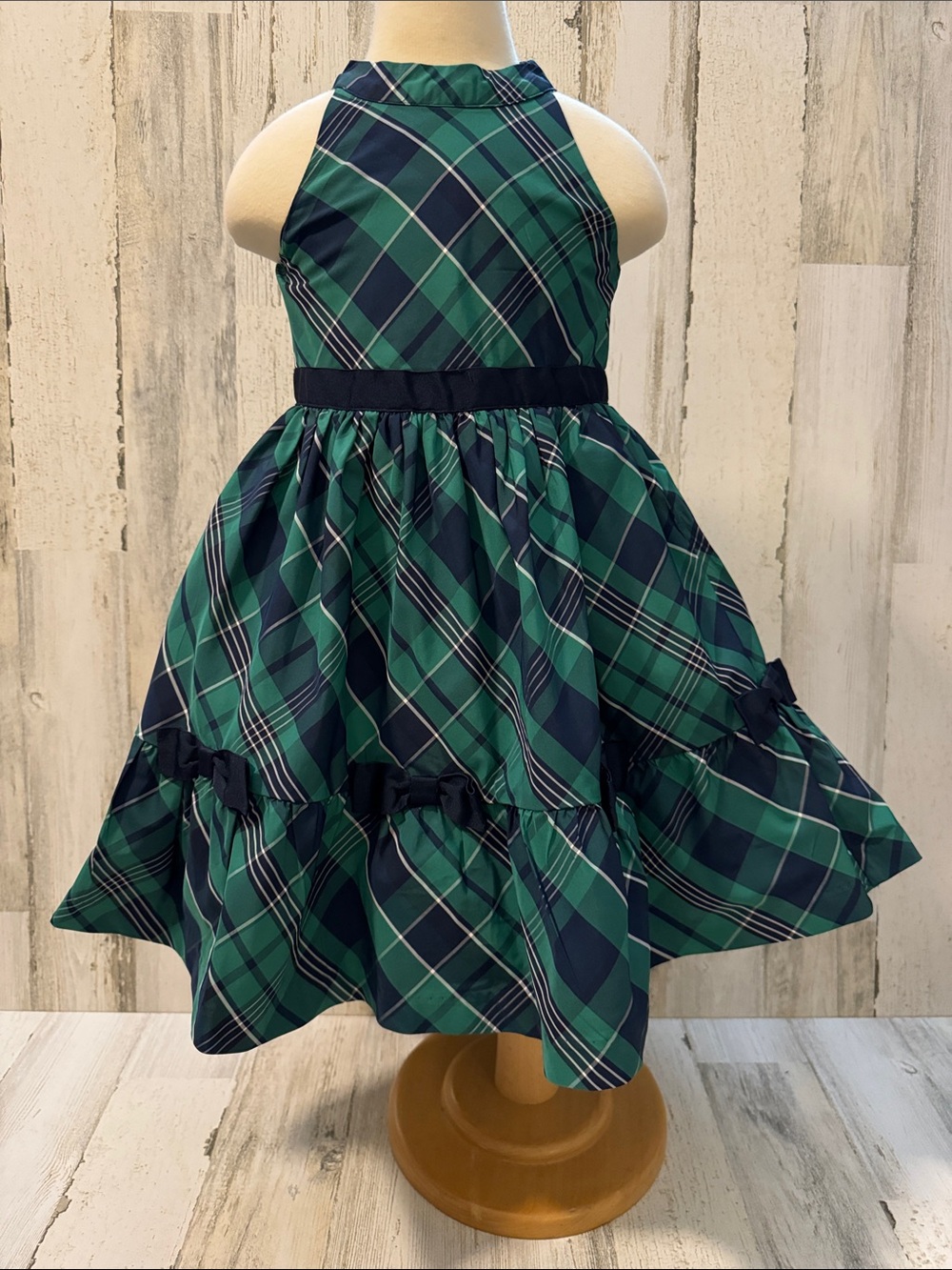 Janie and Jack Tartan Navy Bows Goldtone Buttons Lined Tulle Skirt Chic Dress 3